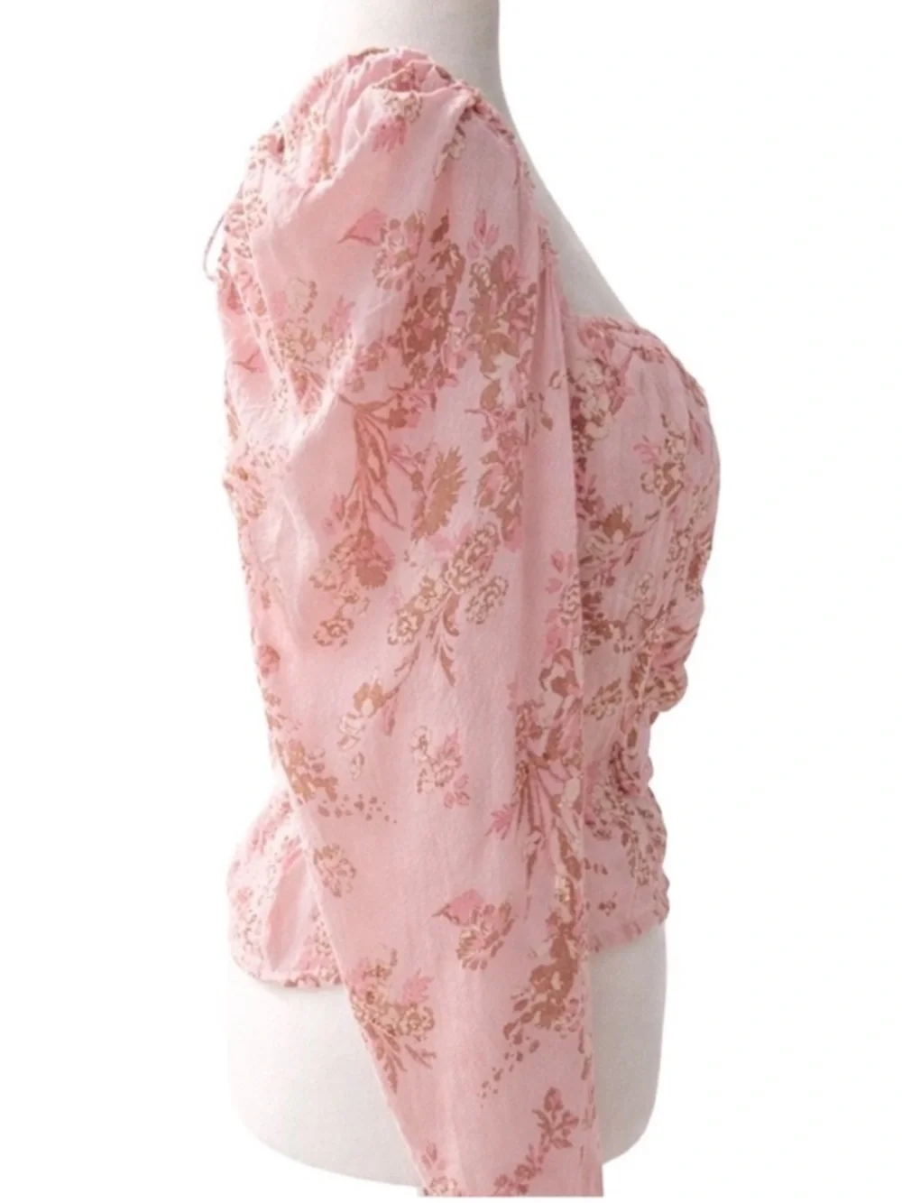 Free People Hilary Floral Ruched Top Pink Square Neck NWT L Fits S